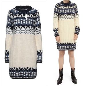 Scotch & Soda Sweater Dress Fair Isle Knit Cream Blue Rib Apres Ski Medium $228